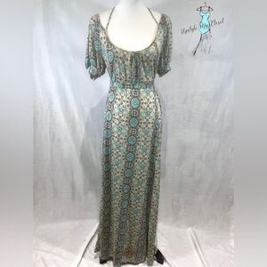 Anthro Lapis vintage style empire waist strappy open back maxi dress size small
